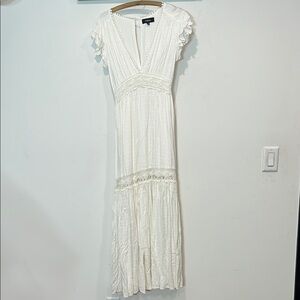 Aakaa Bohemian Swiss dot Elegant White lace inset bridal Maxi Dress medium women